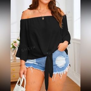 Shein off shoulder front knot blouse